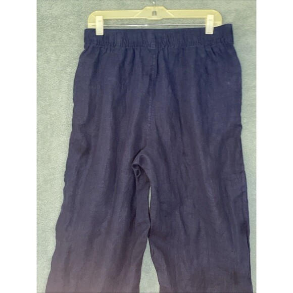 Tahari Womens Wide Leg Linen Pants Size Large‎ Blue Cropped Beach Costal Travel - Picture 9 of 9